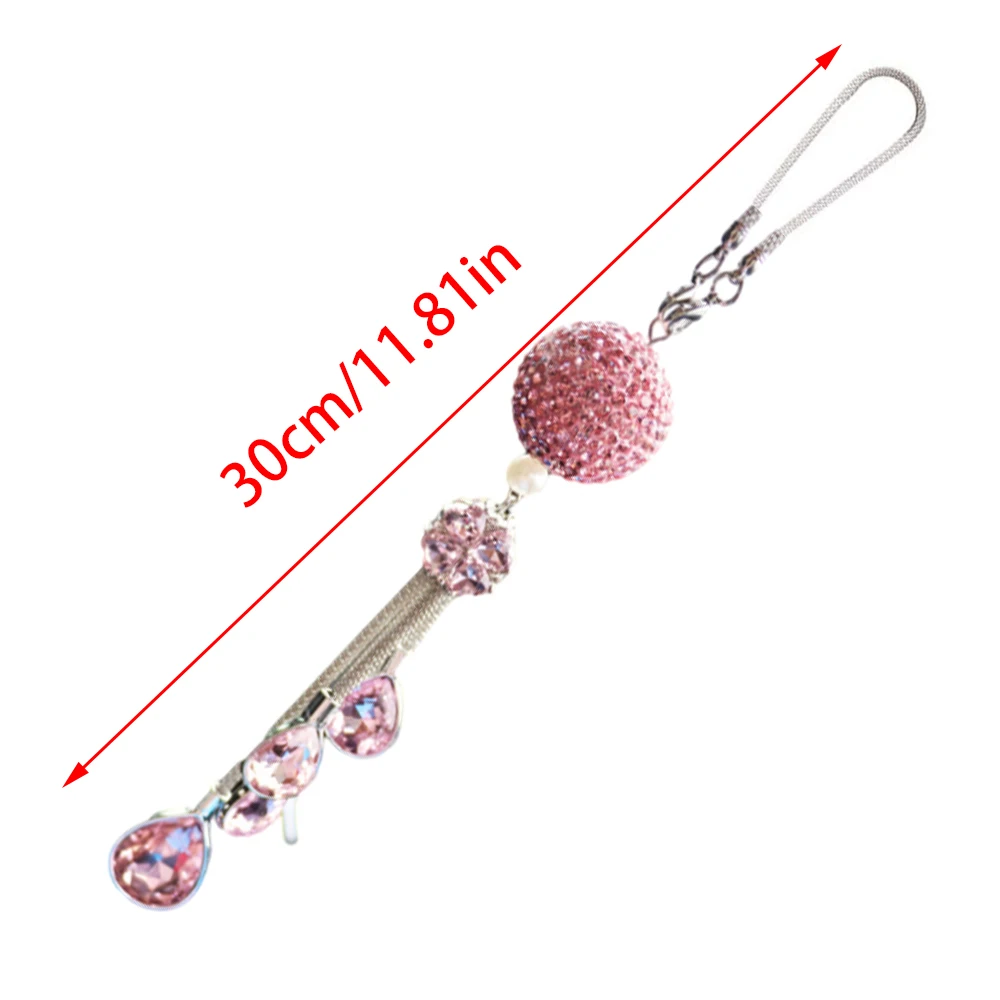 Car Pink Crystal Ball Pendant Cross-border Bling Diamond-encrusted Car Rearview Mirror Full of Diamond Decoration Ornaments