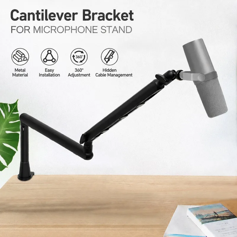 Adjustable Aluminum Microphone Boom Arm Desktop Stand for Live Streaming Phone Tablet Shockproof Foldable Universal, Heavy‑Duty
