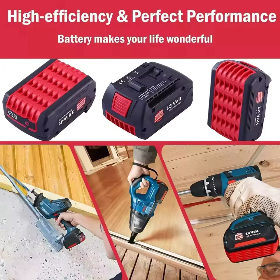For Bosch 18V 6.0Ah Professional Rechargeable Lithium Battery BAT609, BAT609G, BAT618, BAT618G, BAT614, Fast Charge Charger