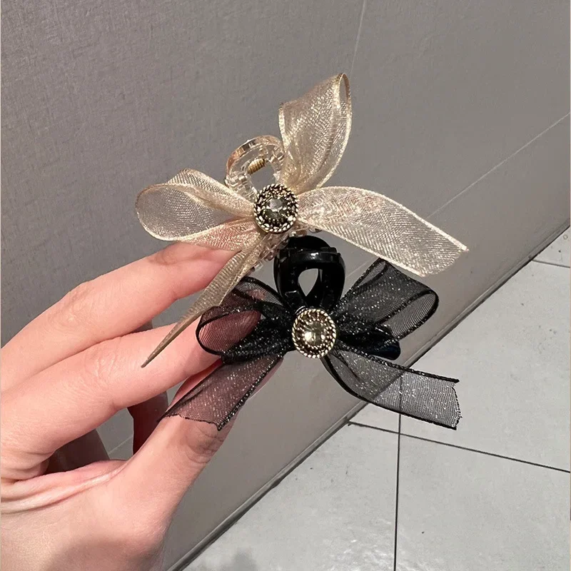 Korean Elegant Mesh Bow Hair Clip Simple Hairpin Cute Sweet Side Bangs Hairpin Temperament Forehead Clip Headdress Duckbill Clip