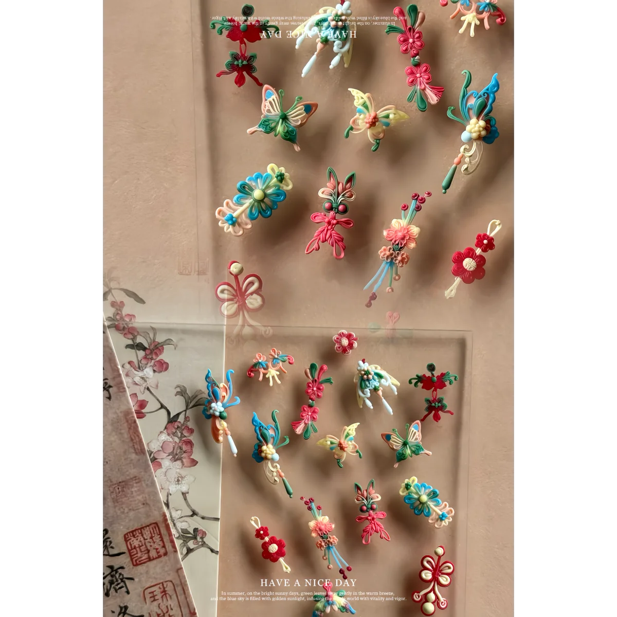 Butterfly Lace-up fastener Tassel Flowers Chinese style 3D Embossing Nail Art Stamping Carved Silicone Mold DIY Template