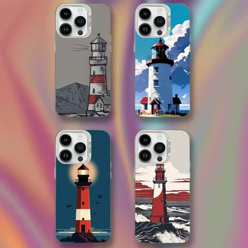 

L-Lighthouse Art Phone Case For iPhone 16,15,14,13,12,11,Mini,Pro,SE,MAX White Matte Shockproof Cover