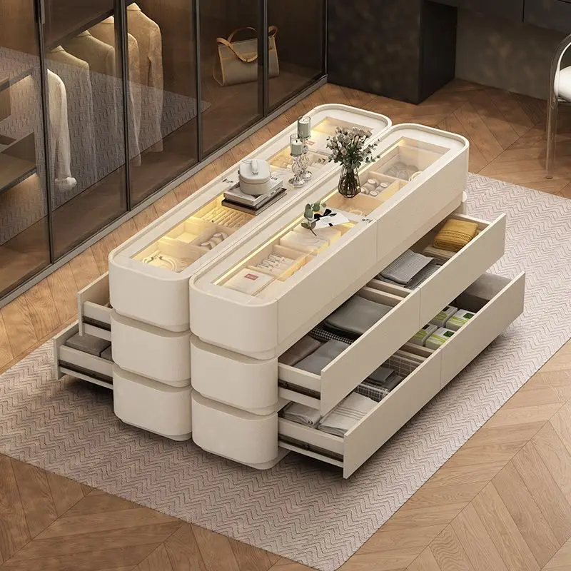 

French Cream Cabinet Floor-to-ceiling Jewelry Cabinet Drawer Cloakroom Cabinet Display