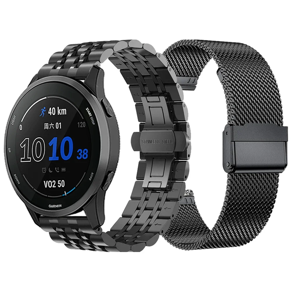 Stainless Steel Metal Strap For Garmin Forerunner 255 Music 55 245 645 Mesh Band Vivoactive 4/Venu 2 Plus Sq Watchband Bracelet