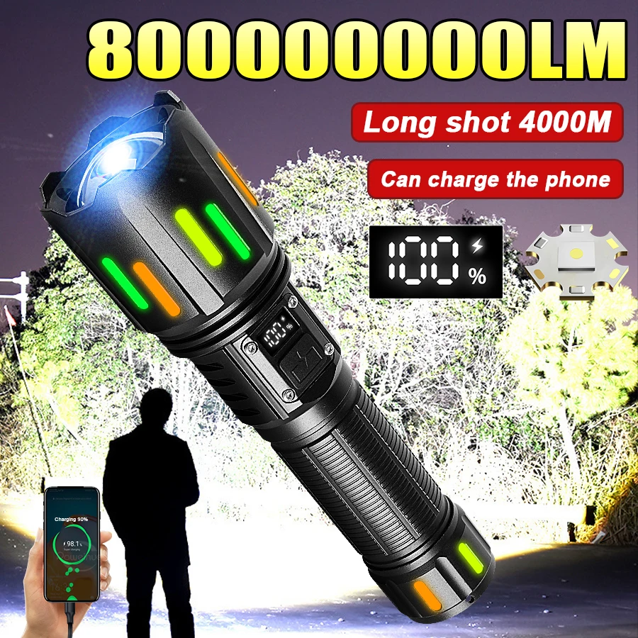 800000000LM Super Bright Flashlight Portable Rechargeable LED Lamp Zoom Tactical Lantern Waterproof Outdoor Lights For Fishing
