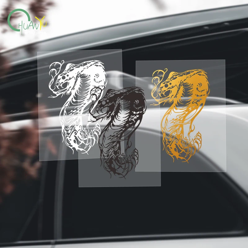 Black and white sketch entwined snake totem car body sticker; car rear scratch cover waterproof decorative sticker