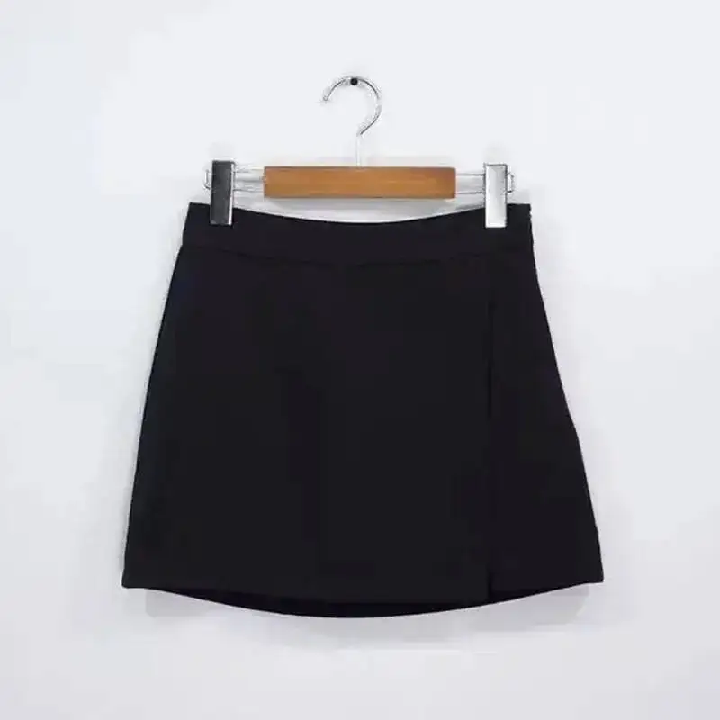 Zwarte Mini Rokken Vrouwen Onregelmatige Zijsplitten Hoge Taille Een Lijn Shorts Rokken Koreaanse Fashion Chic Hip Wrap Slanke Rok Plus Size