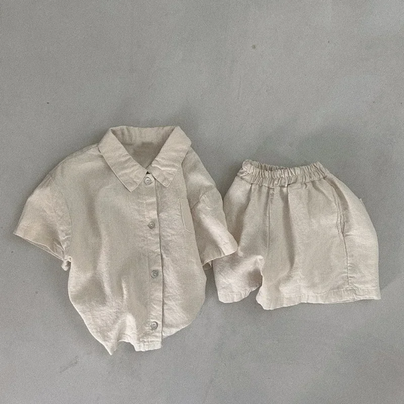 Ensemble deux pièces en coton doux pour bébé garçon et fille, haut et short décontractés, vêtements d'été, style coréen