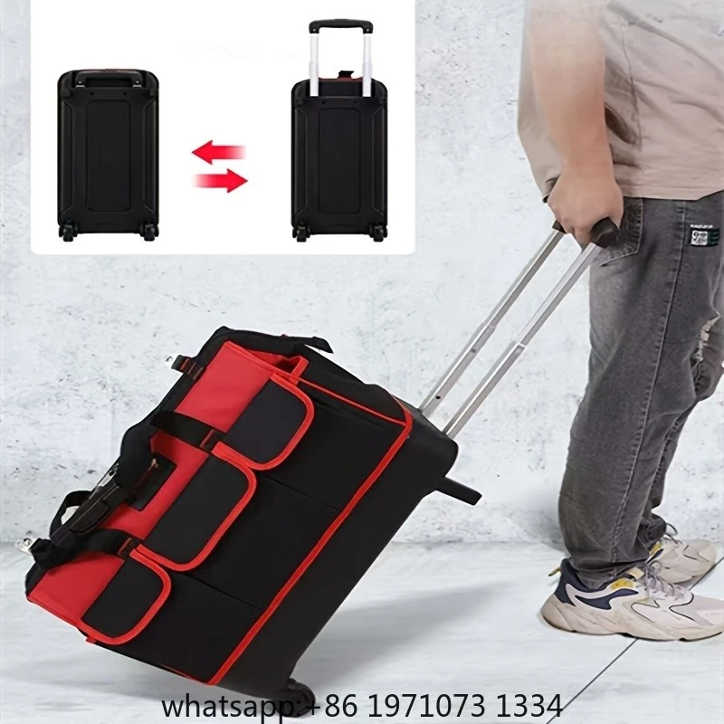 One-Piece Red and Oxford Cloth Tool Box, Tool Pouch, Woodworking Storage Bag with Plastic Bottom, with Adjustable Shoulder Strap