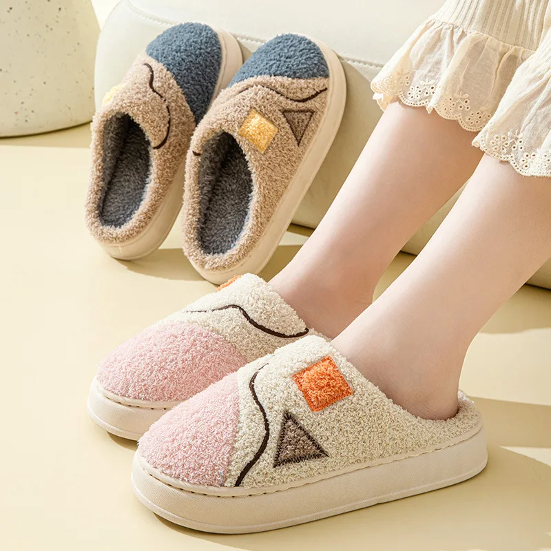 Women Winter Warm Home Slippers Thicken Indoor Boy Girl Floor Slides Plush High Heels Fur Cotton Shoes Ladies Couples Slipper