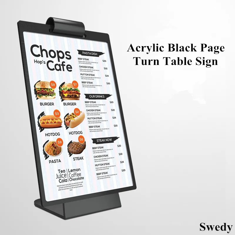 100x200MM Page Turning Plastic Menu Card Holder Display Stand Pageable Table Sign Holder Stand Advertising Poster Frame