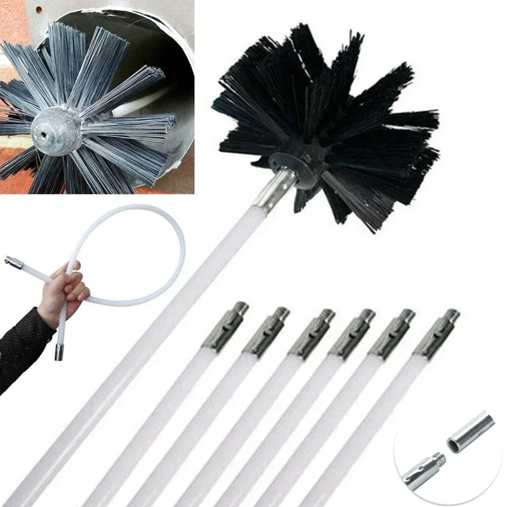 11pcs Flexible Chimney Sweep Set Flue Sweeping Brush & Rod Kit For Chimney Dryer Pipe Fireplace Inner Wall Cleaning Tool