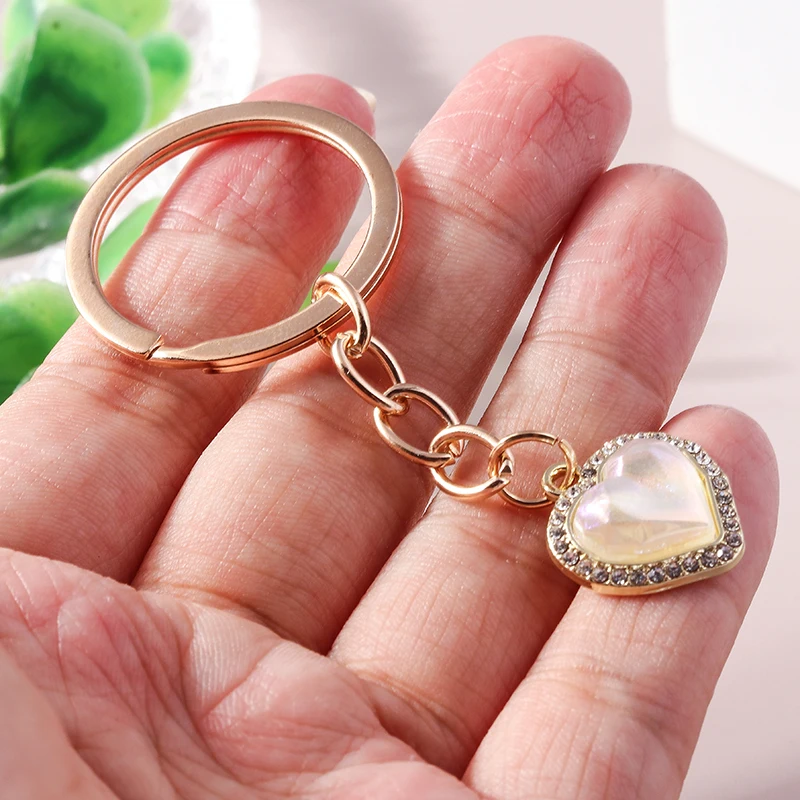 Cute Rhinestones Crystal Love Heart Keychain for Men Women Key Rings Car Key Holder Handbag Pendants DIY Jewelry Gifts