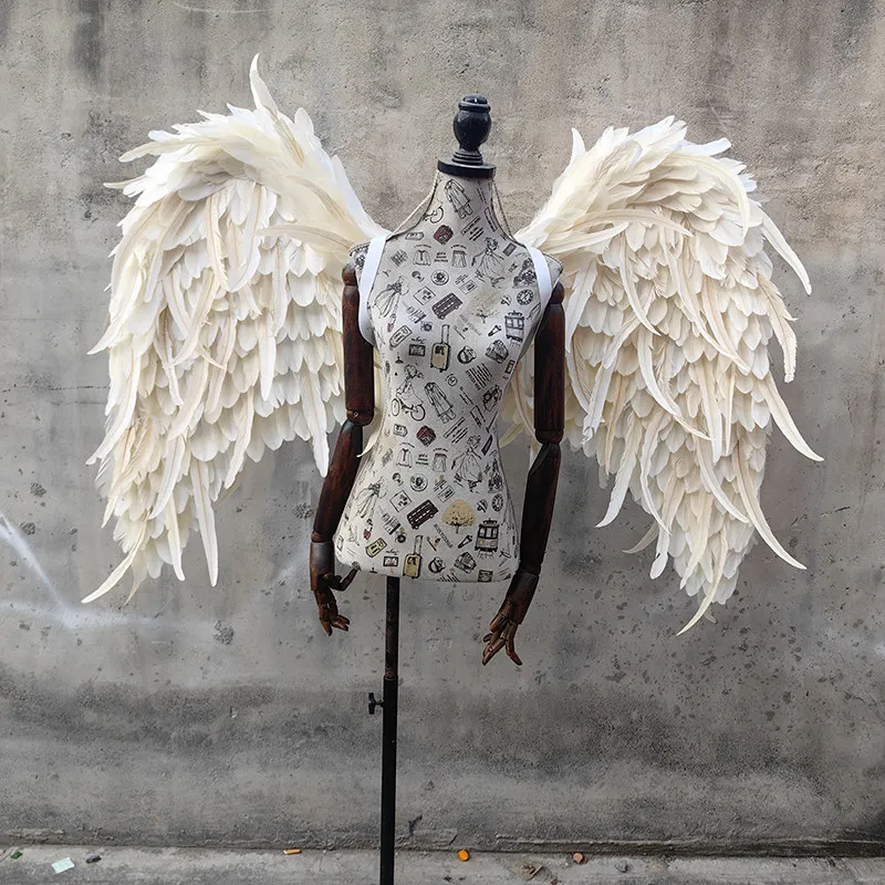 

White Angel Feather Wings with Model Catwalk Fashion Show Photography Costumes Accessories Bar Nightclub Props