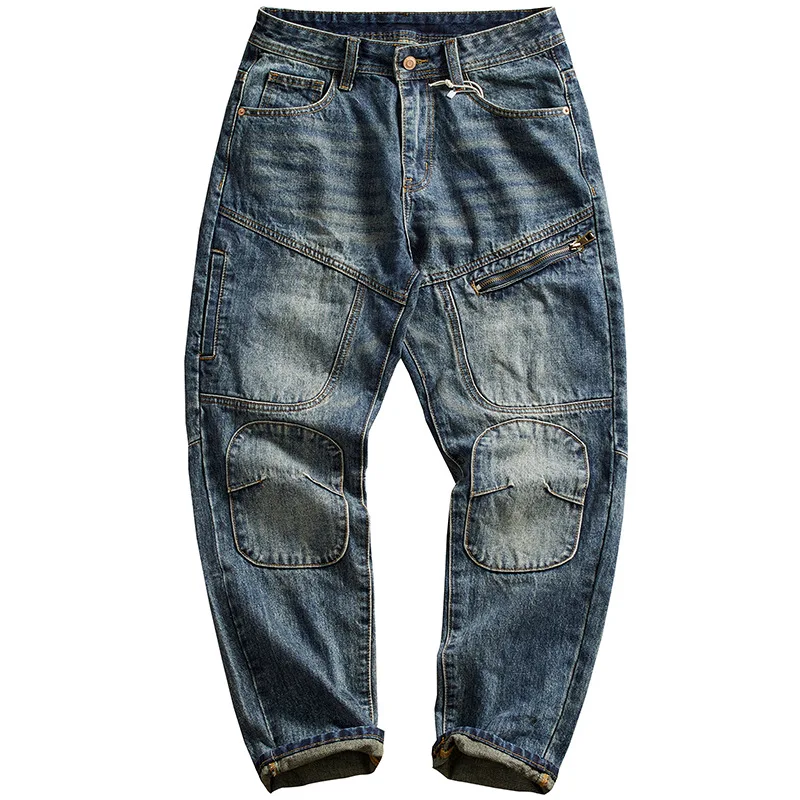 Jeans Musim Gugur 2025, Berkendara Pria, Vintage Retro Amerika, Slim Fit, Pakaian Pria Bergaya, Celana Sepeda Motor Kelas Berat