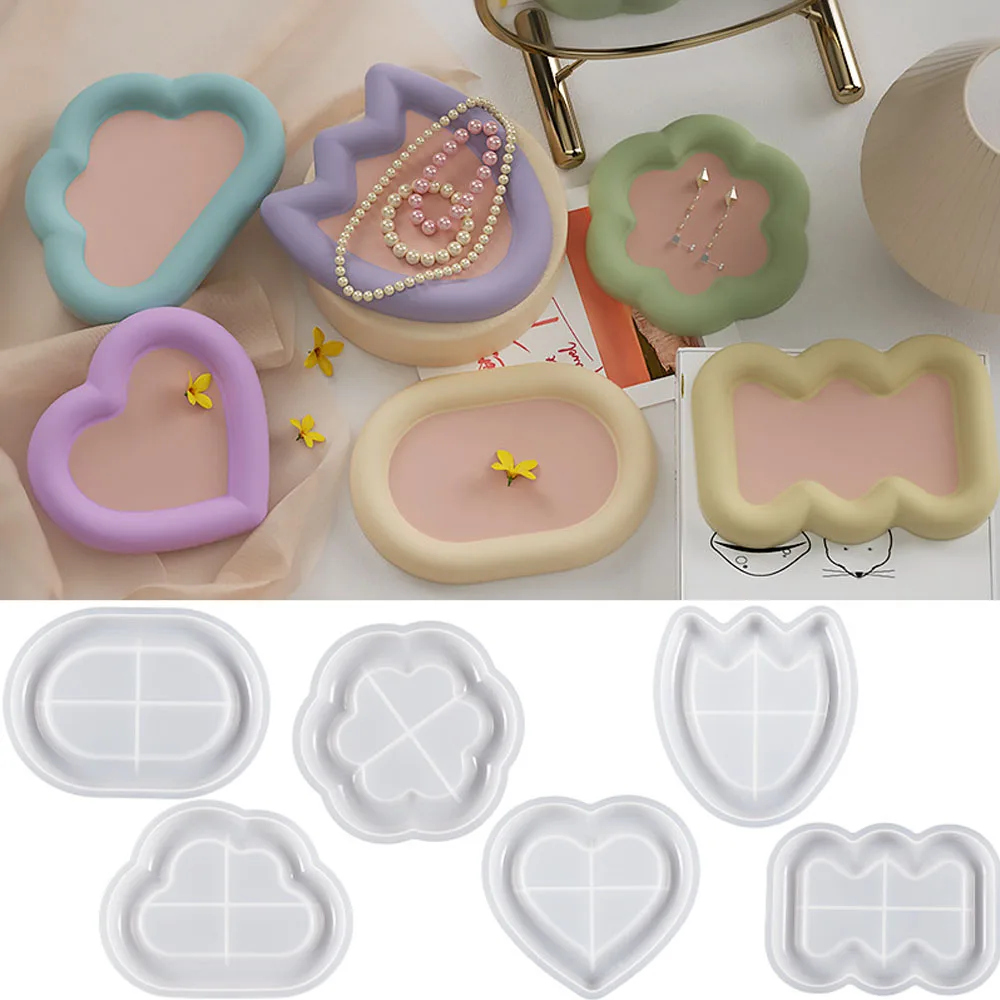 

Storage Tray Silicone Mold DIY Jewelry Display Plate Resin Plaster Cement Mould Round Flower Cloud Heart Shape Dish Home Decor