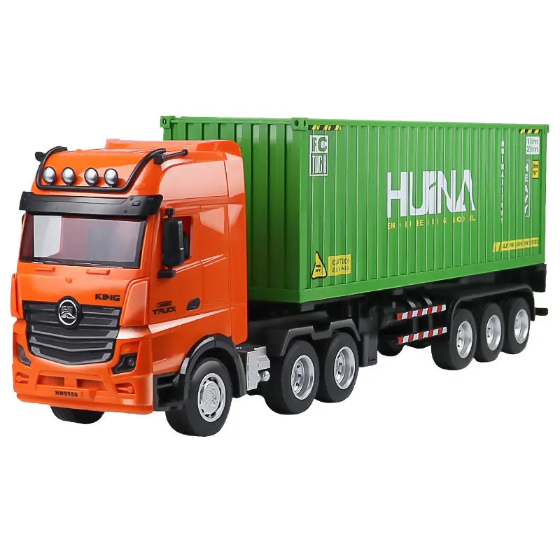 Huina 1:18 RC Cars 9Ch โลหะผสมเก้าช่องรีโมทคอนโทรลคอนเทนเนอร์รถบรรทุกของเล่นจําลองวิศวกรรมยานพาหนะเด็กของขวัญ