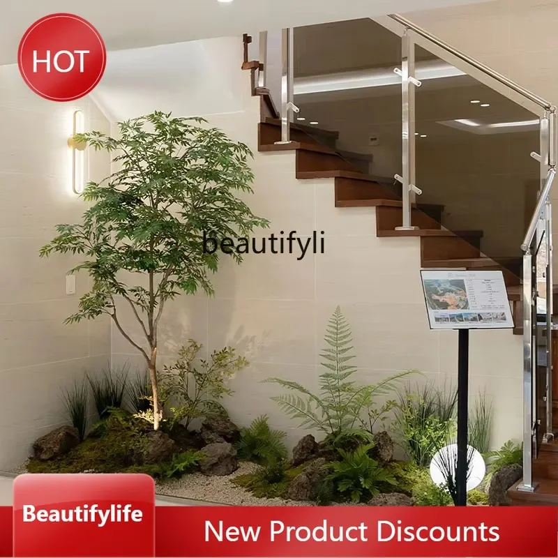 A09 2 Simulated green plant decoration staircase corner landscaping with light luxury simple wind soft decoration fake tree plan