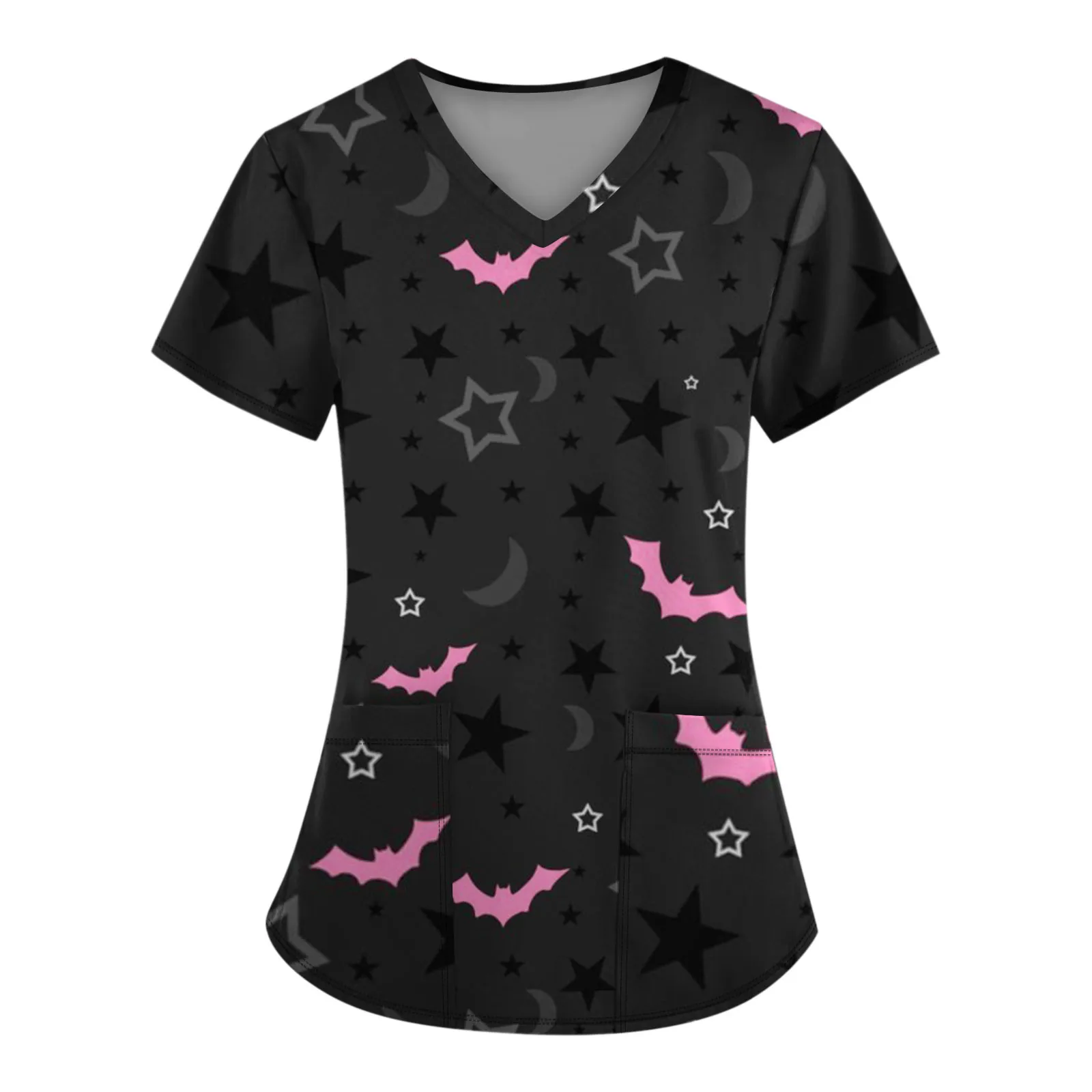 

Women Nurse Uniform Flower 3d Print V-Neck Pocket Medical Uniforms Cartoon Cat Nursing Scrubs Tops Uniforme Enfermera