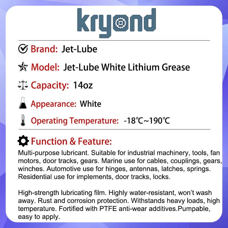 Jet-Lube White Lithium Grease with PTFE 14oz Grease Provides Well Protection