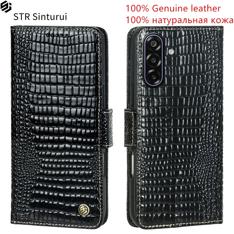 

STR Genuine lizard pattern leather card Slot Wallet Cover For Samsung Galaxy F17 F36 F56 F16 F55 F15 F34 F54 Flip phone Case