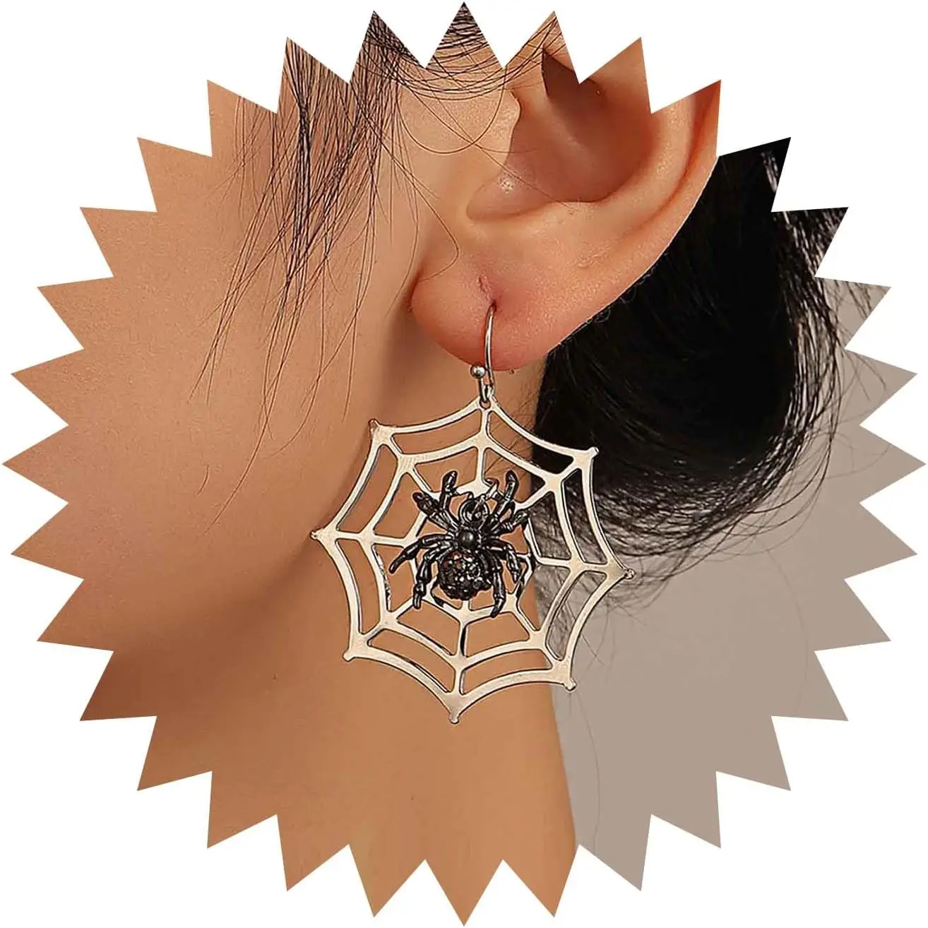 Punk Spider Web Earrings Silver Spider Drop Earrings Black Crystal Spider Earrings Hollow Web Dangle Earrings Halloween Costume Earrings Jewelry for Women
