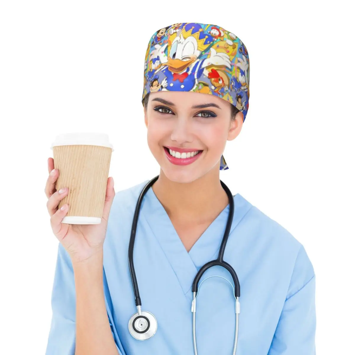 Custom Adjustable Donald Duck Anime Wallpaper Working Hat Women Men Surgical Hat Scrub Nursing Doctor Surgeon Cap for Dentist