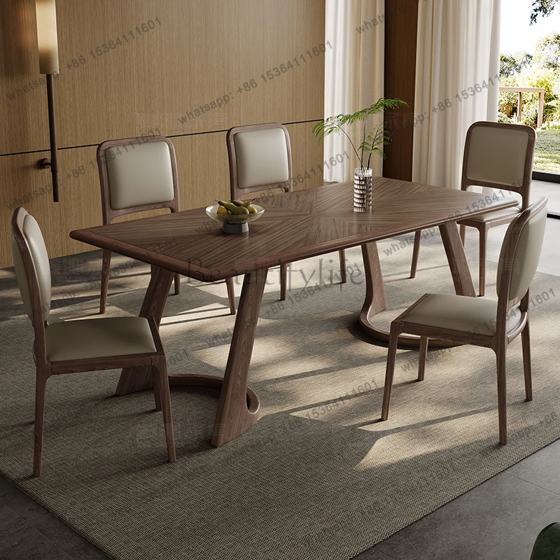New Chinese-style ash solid wood grain embedded rock slab dining table in ancient rectangular household
