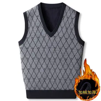 メンズウォームニットベスト,Vネック,厚手のフリース,ノースリーブプルオーバー,キャミソール,セーター,クリップ