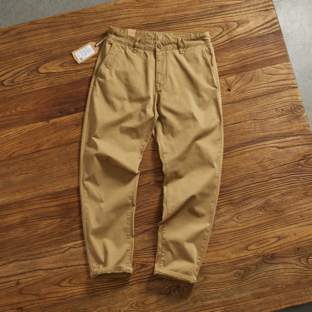 Stretch five bags of chino casual trousers for men under the old wash with a simple straight woven trousers in a solid color