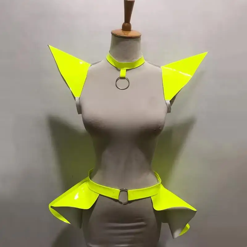 เรืองแสงเลเซอร์สีทองบินไหล่กระโปรงผู้หญิงประสิทธิภาพแจ๊สเต้นรําเสื้อผ้าบาร์ไนท์คลับ DJ Gogo Dancer เครื่องแต่งกาย