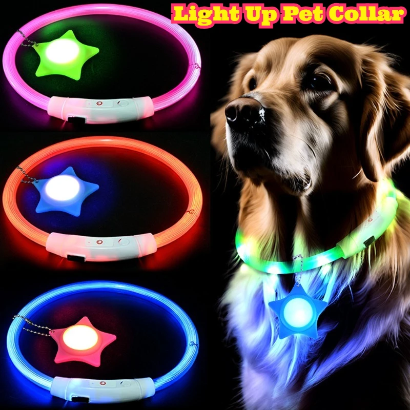 LED Light Up Pet Collar Pendant USB Rechargeable Cuttable Night Anti Lost Safety Light Dog Cat Pet Neck Collar Pendant Outdoor