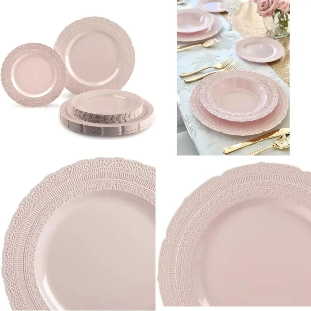 أطباق عشاء بلاستيكية ثقيلة الوزن مستوحاة من الطراز القديم وقابلة لإعادة الاستخدام، 80 عبوة لـ 40 ضيفًا، مقاس 11 عشاء مع أطباق إضافية #1