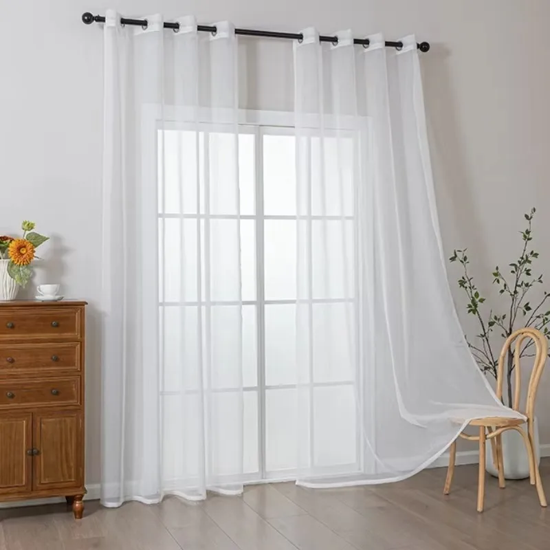 Elegant Modern Solid Color Sheer Curtain with Light Filtering Privacy Fabric for Living Room Bedroom French Window Home Decor