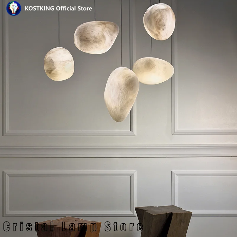 NEW Customized Modern Alabaster Chandelier Decoration Marble With Natural Texture Round Pendant Light For Living Room Bedroo