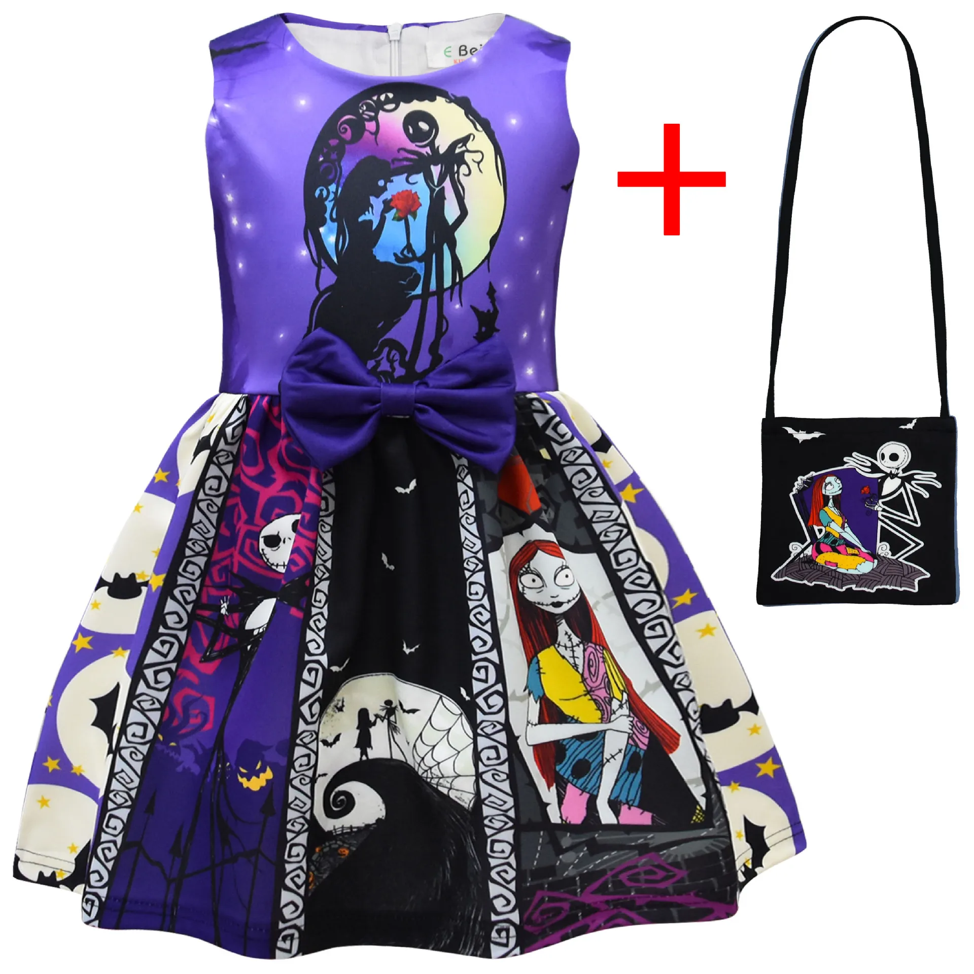 

Halloween The Nightmare Before Christmas Sally Girls Bowknot Gown Bag Set Costume Cute Soft Kids Role Play Outfit