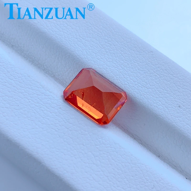 Rectangle Shape Emerald cut Lab Grown Padparadscha Color Sapphire Synthetic Corundum with cracks and inclusions Loose Stone