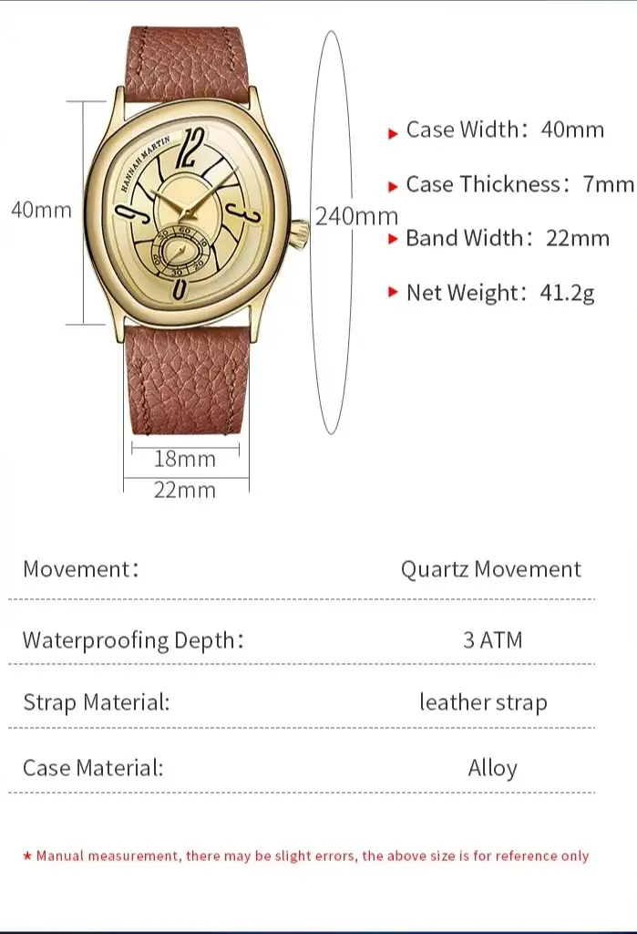 HANNAH MARTIN Man Watch Creative Gold Leather Clock 40mm Dreamy Geometric Case Women 3Bar Waterproof Couple Dress Watch for Men