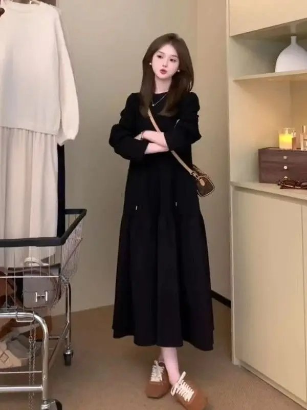 

plus Size Autumn Winter A-Line Sweatirt Dr round Ne Materni Dr Slimming Belly Covering Casual Loose Fit Women's D...