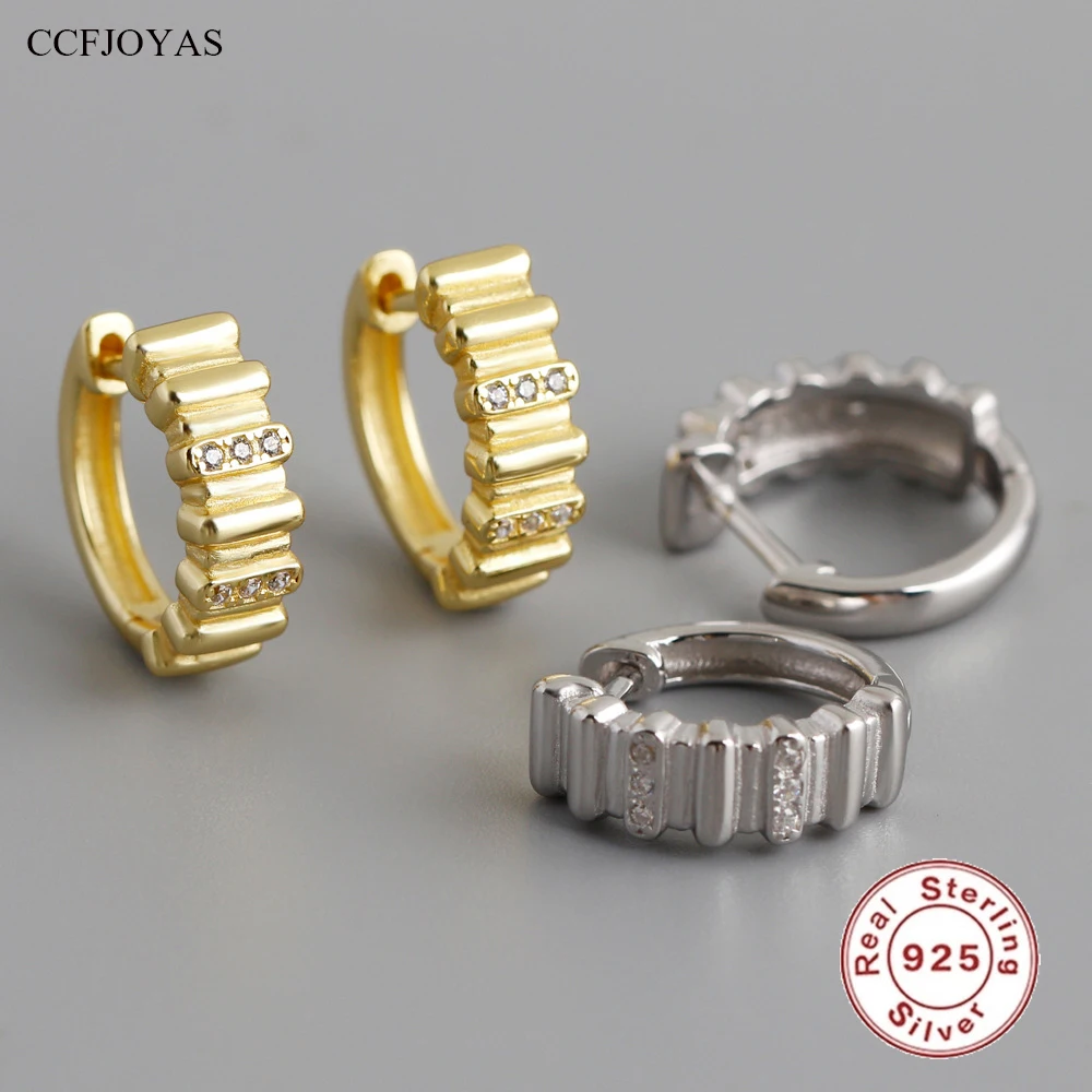 

CCFJOYAS European and American High Quality Horizontal Strip 925 Sterling Silver Hoop Earrings Punk Rock Huggies Earrings Jewel