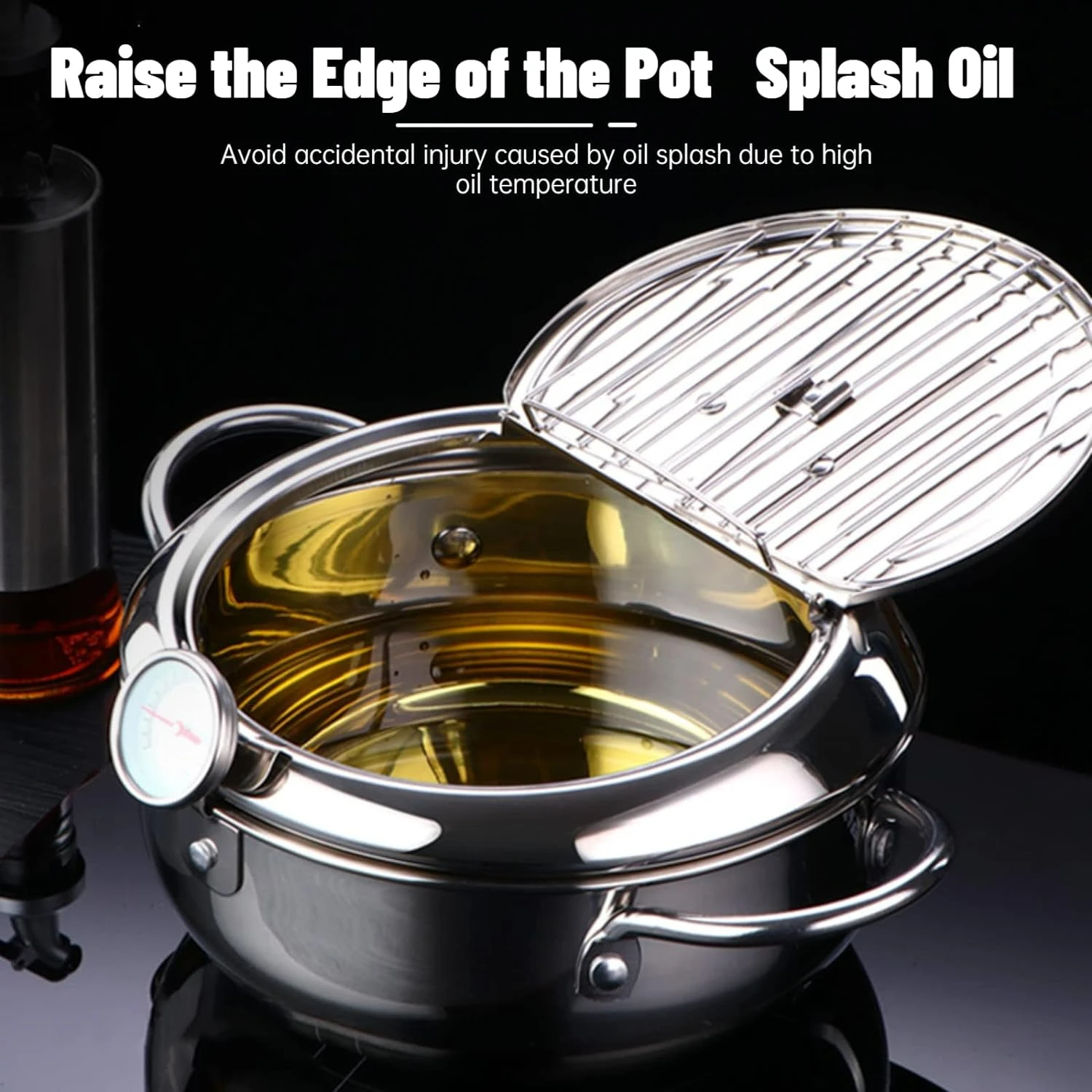 Small Convenient Stainless Steel Deep Fryer Pot with Accurate Thermometer and Oil Drip Drainer Rack: Ideal Choice for Perfectly