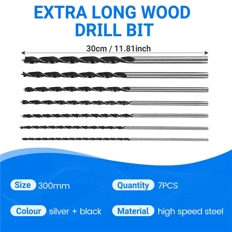 A44F-7Pcs اضافية طويلة الخشب مثقاب مجموعة 12 بوصة 300 مللي متر لقمة ثقب لتقوم بها بنفسك أداة نجارة دوامة الحفر اضافية طويلة الحفر