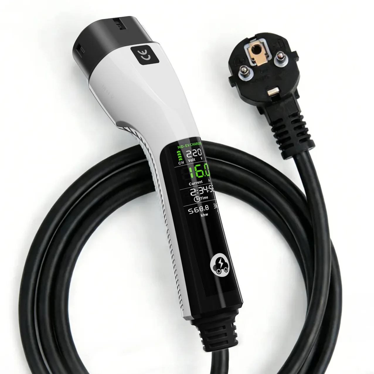 PKQ 3.5KW 16A Portable EV Charger with 5M/10M Cable IEC62196 TYPE2 EVSE EU Plug Safe Charging for Electric Vehicles