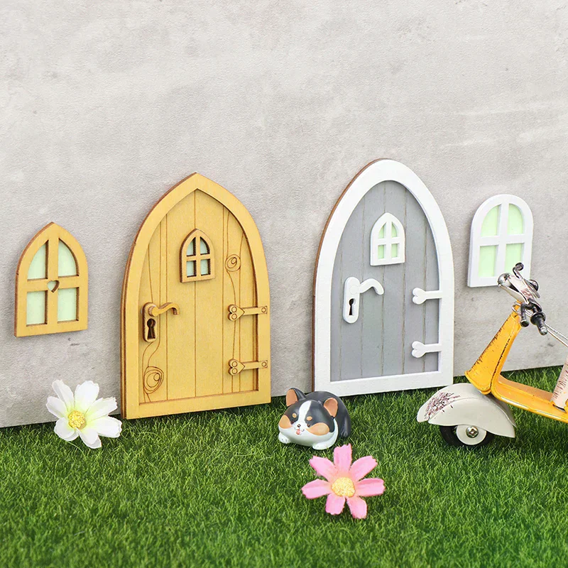 1Set Dollhouse Miniature Fluorescent Fairy Elf Door Window Model House Furniture Decor Toy
