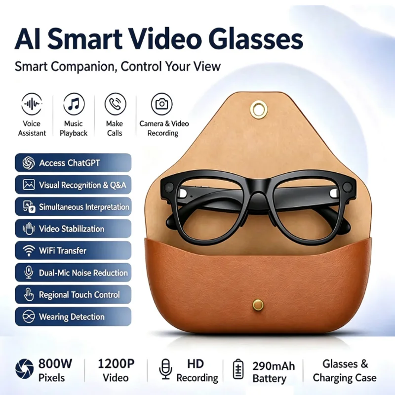 8MP HD Camera AI Smart Shooting Glasses EIS Anti Shake Video Recorder Real Time Translation Smart Eyewear for Travel Vlog