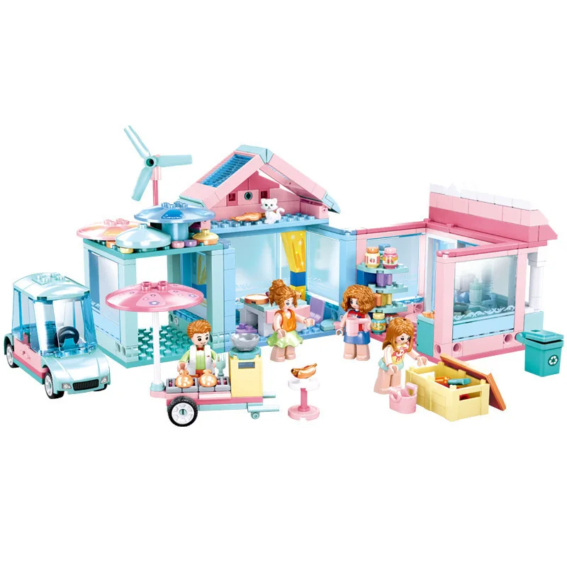 Sluban City Street View Warme Cabine Tuinhuis Bouwsteen Kinderen DIY Educatief Bricks Speelgoed Cadeau voor kinderen Meisjes