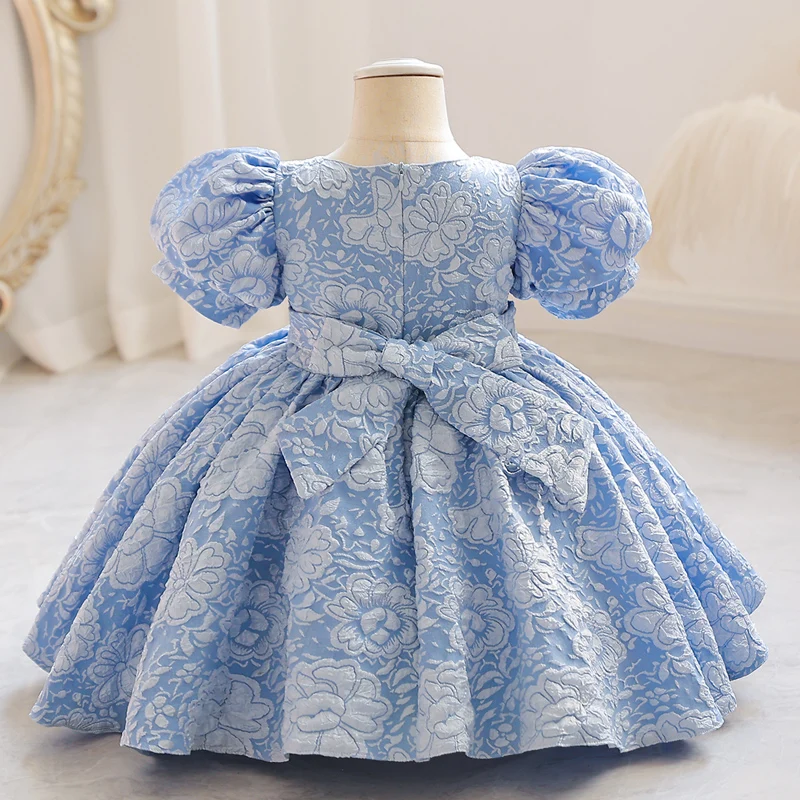 M127 vestito da ragazza stile palazzo piccolo bambino in età prescolare manica a bolle papillon principessa prestazioni carine