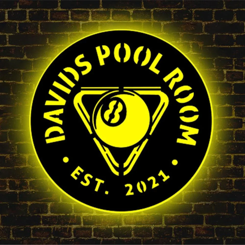 

Personalized Name&Date Billiard Room Neon Sign Decor,Wooden USB Neon Sign for Pool Room Wall, Hanging Custom Neon Sign