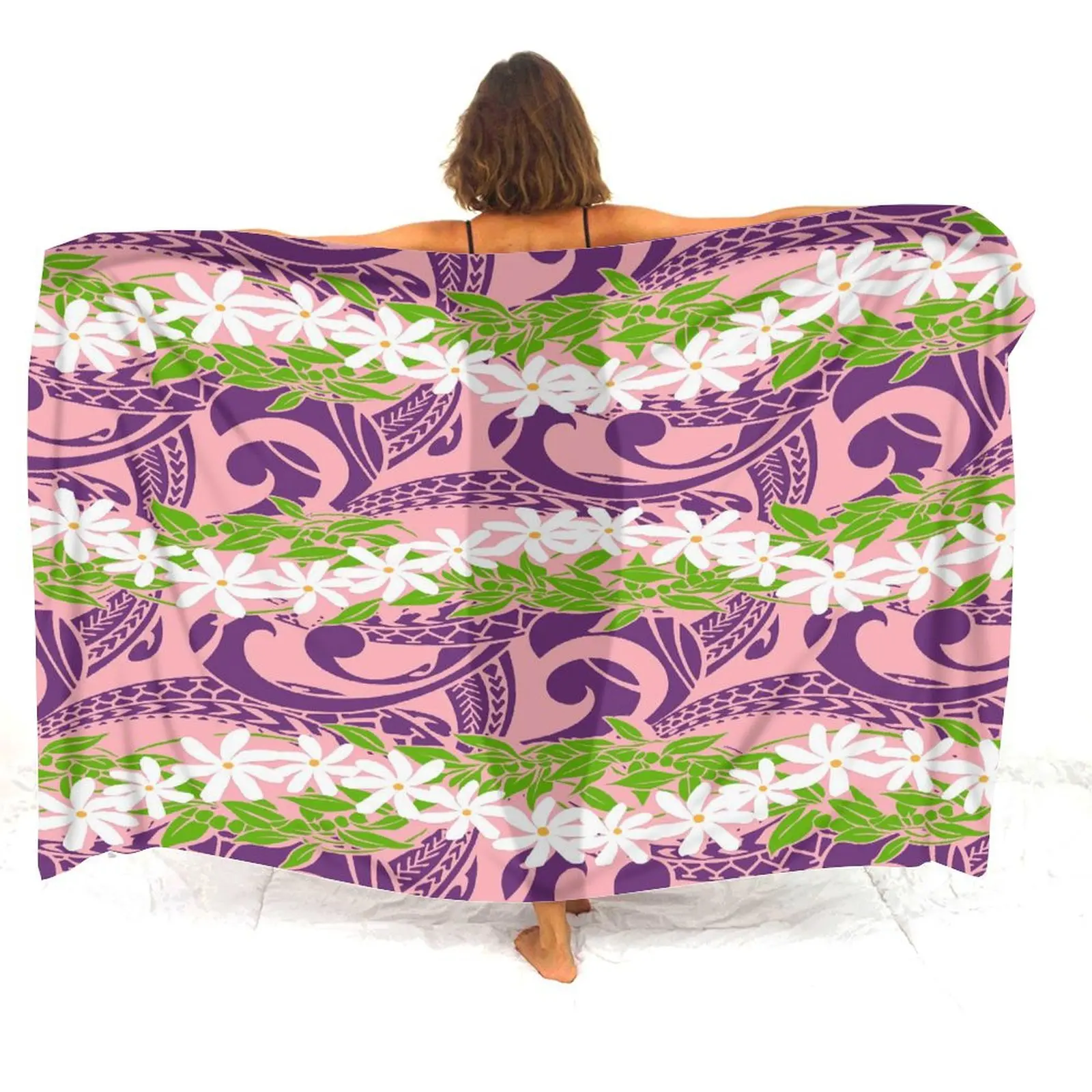 Polynesian Logo Printed Sarong Soft Shawl Coat For Women Covering a Skirt In a Hawaiian Art Beach Long Gauze Dress