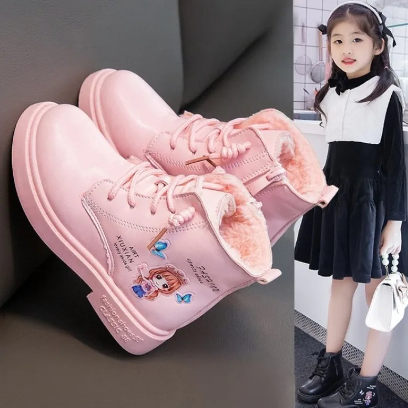 

Fashion Girls Boots 2025 Winter New Child Princess Snow Boot Simple Hot Selling Girl Flat Bottom Warm Versatile Autumn Boots